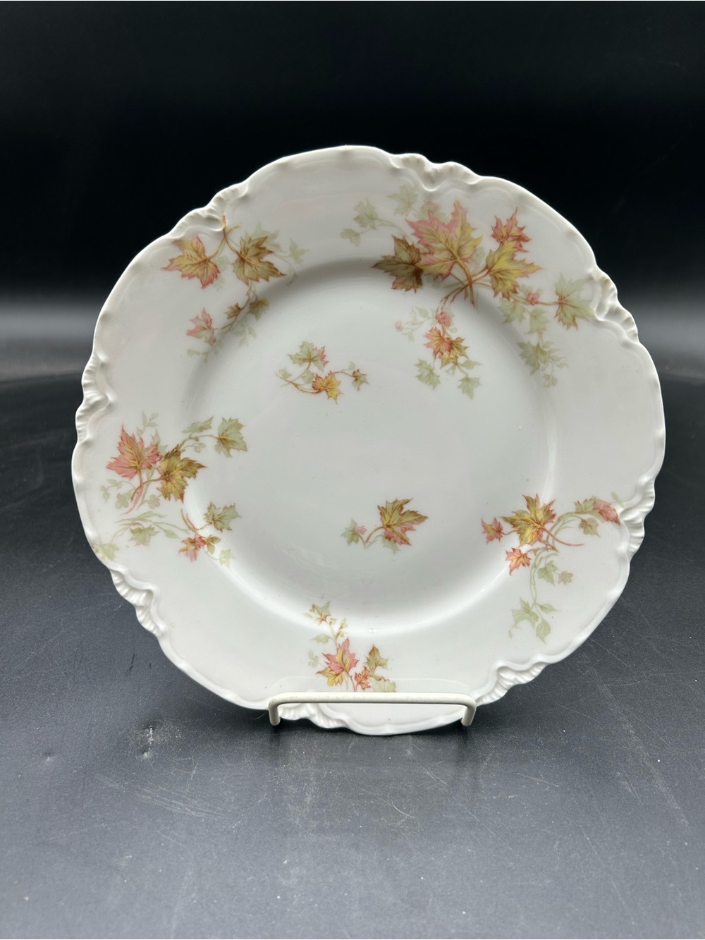 Haviland Limoges White Porcelain scalloped Plate with Autumn Leaf Pattern